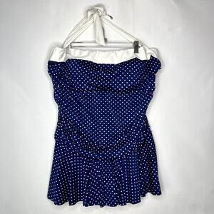 Ralph Lauren One Piece Swimsuit Ruched Halter Polka Dot Navy Print Size 20W